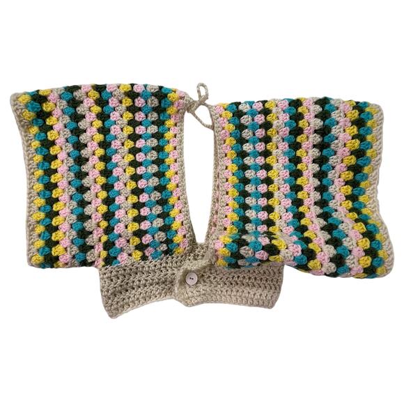 Handmade Crochet Granny Square Shrug Bolero XXS Tie Back Boho Festival Crop Top - Picture 4 of 11